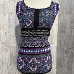 Xhilaration Purple Teal Black Patterned Sleeveless Blouse